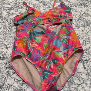 Art Class Pink and Green Kids Swim One Piece